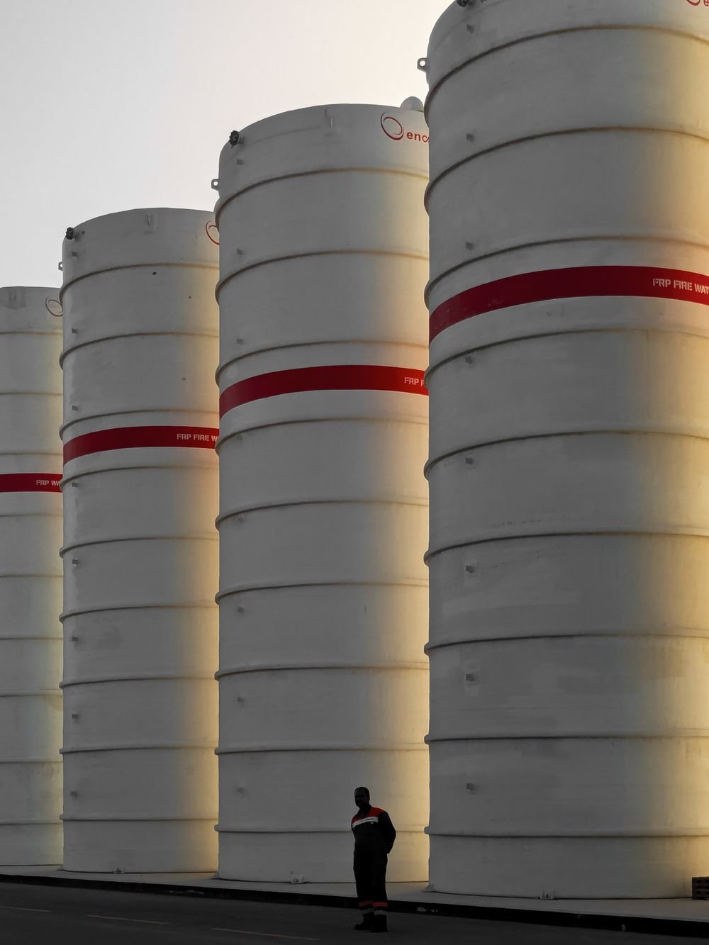 Row of finished storage tanks